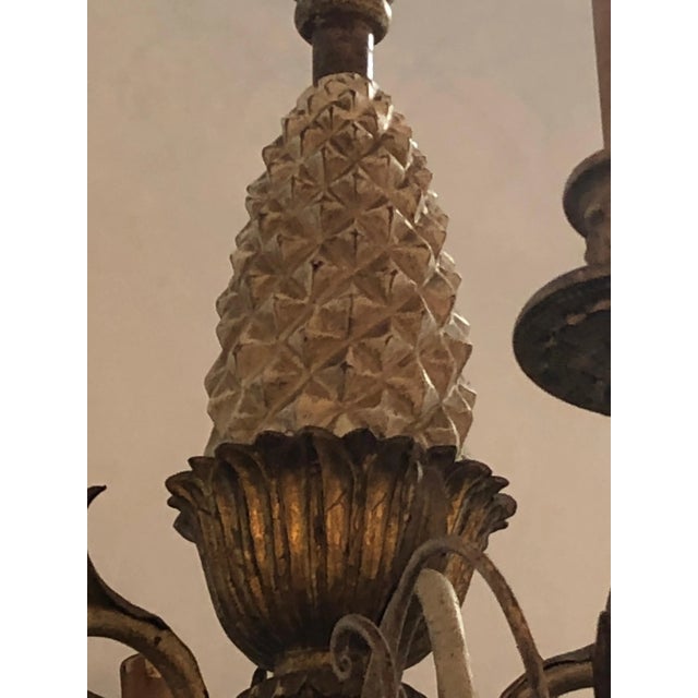 1940s Italian Pineapple Carved Wood and Iron Chandelier For Sale - Image 5 of 12