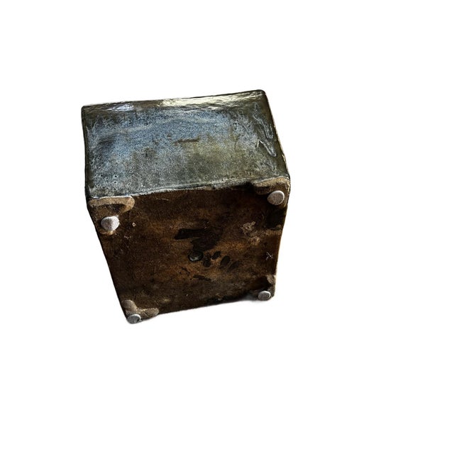 1920s Vintage Blue Flame Glaze Square Cachepot For Sale - Image 5 of 8