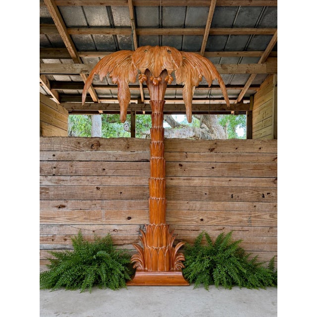 Monumental Sculptural Italian Carved Pinewood Palm Tree Floor Lamp, Mid-20th Century For Sale - Image 12 of 12