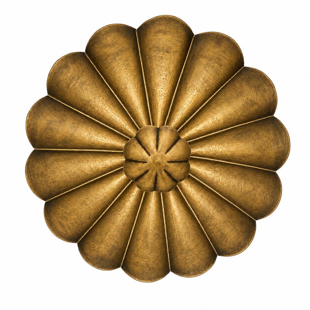 Vintage Brass Floral Ceiling Light, Handmade Lotus Petal Semi Flush Mount Fixture, Antique Brass Scalloped Ceiling Lamp for Bedroom Hallway For Sale - Image 6 of 15