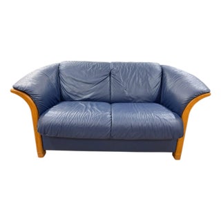 Late 20th Century Ekornes Navy Blue Loveseat For Sale