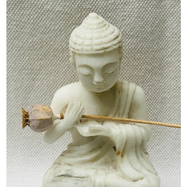 Antique Chinese Hand-Carved Alabaster Seated Buddha Sculpture For Sale - Image 13 of 13