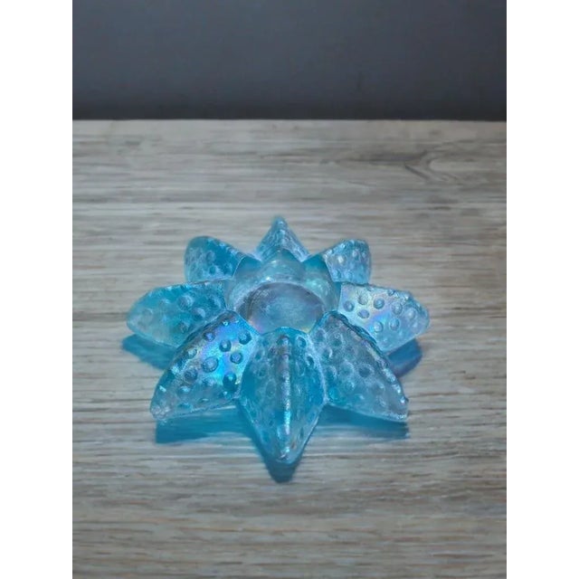 Mid 20th Century Blue Iridescent Mid Century Starfish Coastal Beachy Candle Holder, Carnival Glass Candle Vessel Textured Paperweight Inspired by Indiana Glass Company For Sale - Image 5 of 8