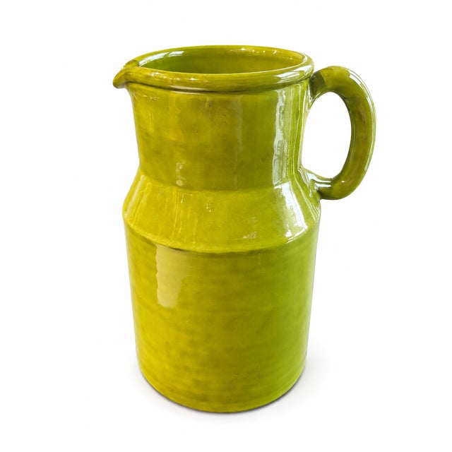 1960s Vintage Italian Peasant Village Style Chartreuse Glazed Ceramic Jug Pitcher For Sale - Image 5 of 5