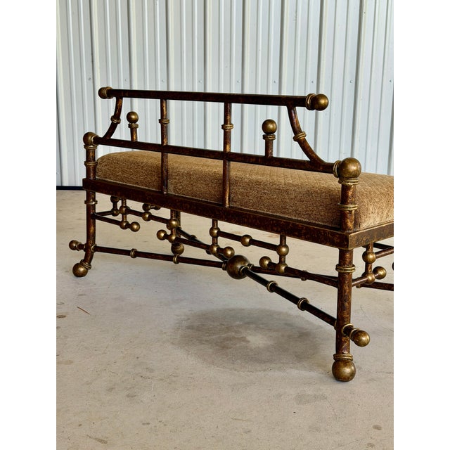 Vintage Hollywood Regency Gilt Metal Ball Finial Bench For Sale - Image 4 of 12