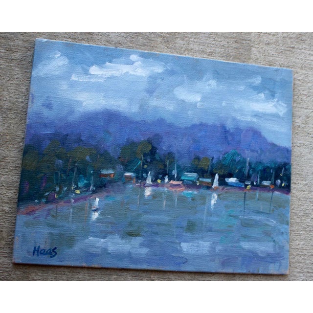 Contemporary Cloudy Day at Morro Bay With Sailboats Oil Painting For Sale - Image 3 of 6