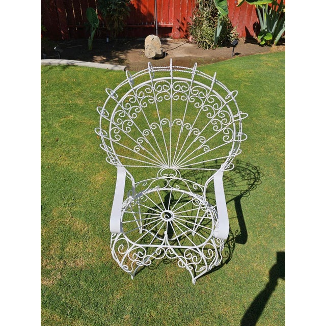 Vintage White Wrought Iron Peacock Armchair For Sale - Image 17 of 18