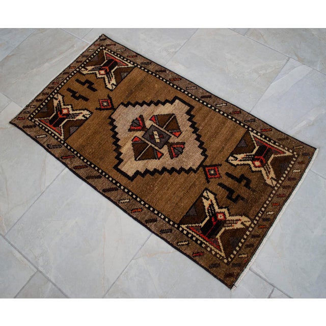 Textile 1970s Hand Knotted Turkish Small Rug Boho-Chic Accent Rug Enrty Decor Door Mat 22"x40" For Sale - Image 7 of 10