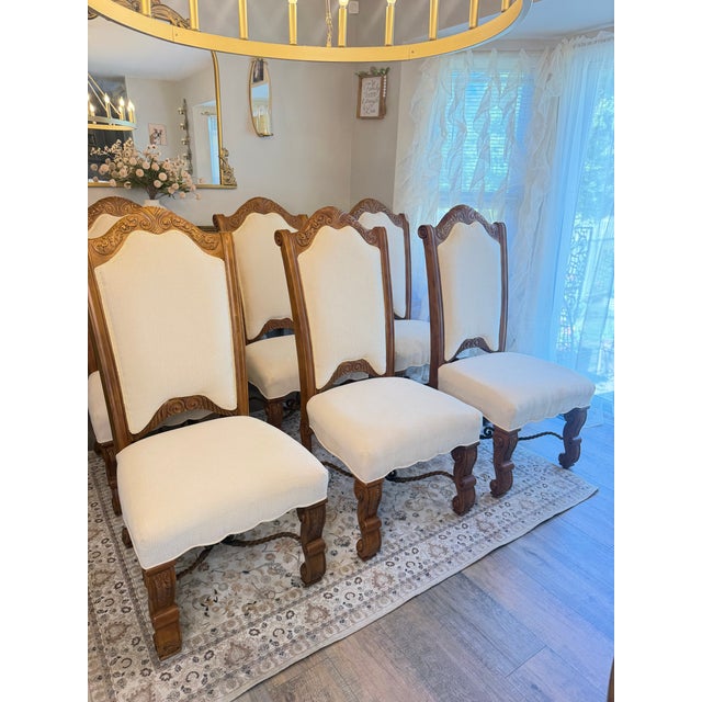 Late 20th Century Set of 6 European Barley Twist Carved Upholstered Dining Chairs, Late 20th Century For Sale - Image 5 of 12