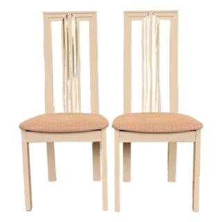 Italian Modern Cream Lacquered High Back Side Chairs or Dining Chairs, Pair For Sale