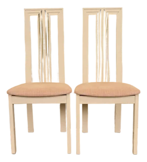 Italian Modern Cream Lacquered High Back Side Chairs or Dining Chairs, Pair