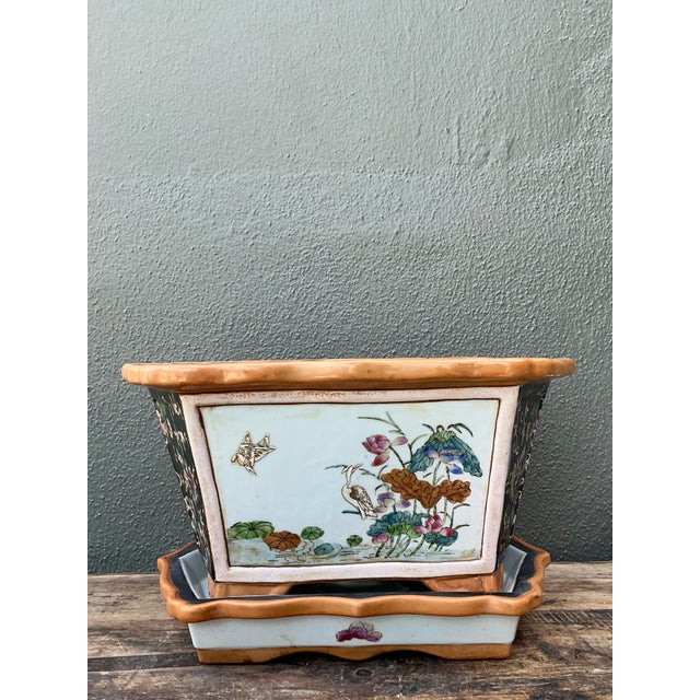 Vintage Chinoiserie Glazed Ceramic Planter For Sale In West Palm - Image 6 of 9