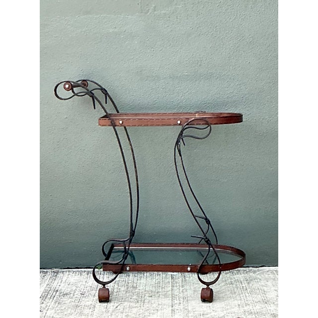 Metal Vintage Glass and Metal Bar Cart For Sale - Image 7 of 12