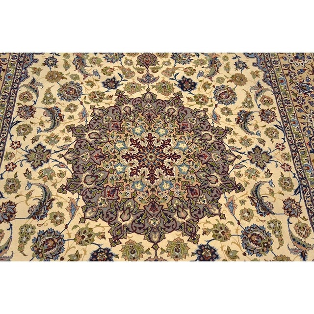 1950s Fine Traditional Beige Field Floral Vintage Isfahan Wool Silk Carpet Rug For Sale - Image 9 of 10