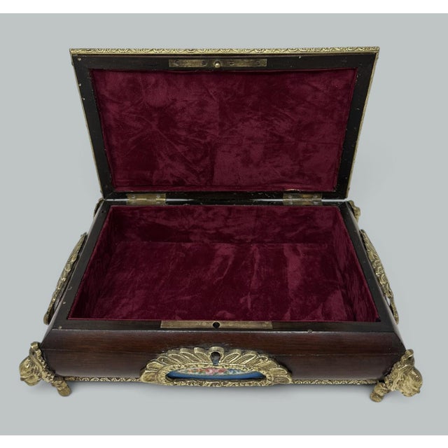 Ceramic Antique French Sevres Porcelain Jewelry Wooden Regency Jewellery Box Casket 19Ct For Sale - Image 7 of 10