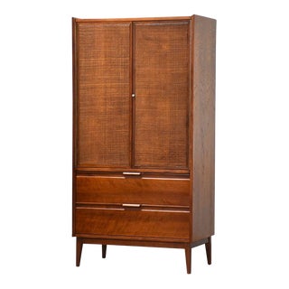 1960s American of Martinsville Walnut Armoire Dresser For Sale