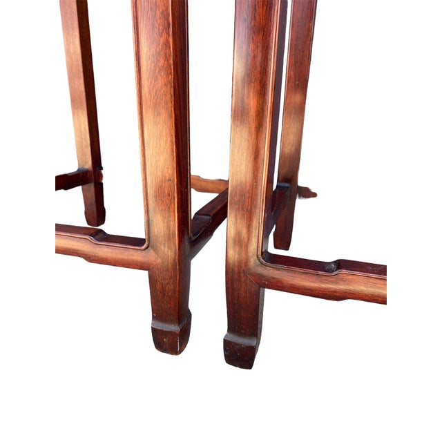 Wood Antique Chinese Hand Carved Rosewood Pedestal Stands Pair For Sale - Image 7 of 9