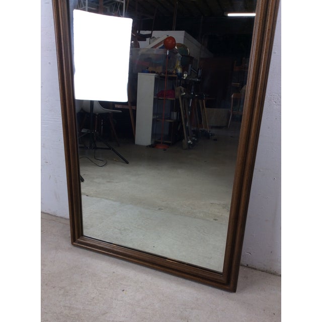 Wood Mid Century Modern Rectangular Wall Mirror With Inlaid Wood Panel on Top of Frame For Sale - Image 7 of 17