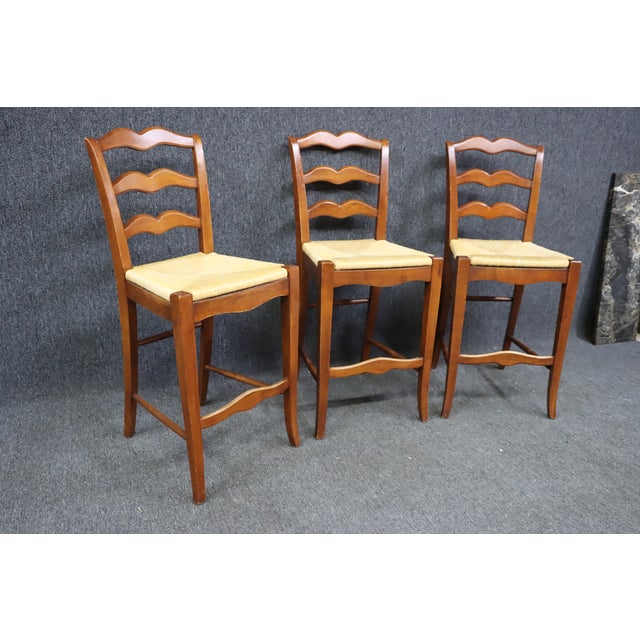3 Ethan Allen Ladderback Rush Seat Bar Stools Chairish