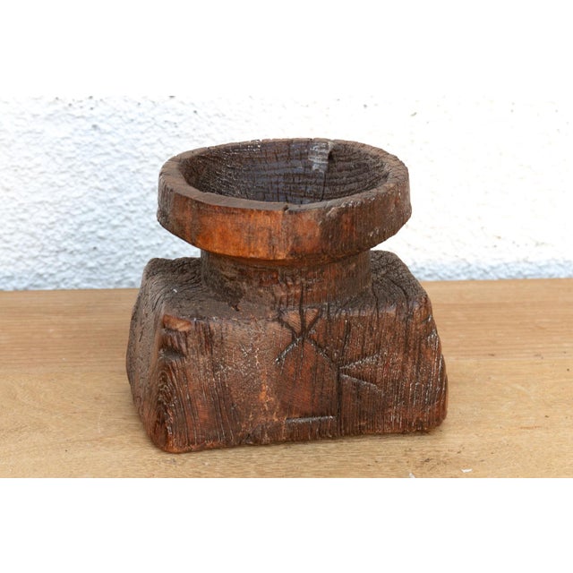 Ancient Oxidized Wood Funnel Seeder For Sale - Image 4 of 6