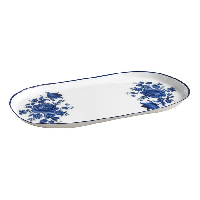 2020s Cottage China Blue & White Serving Tray For Sale - Image 5 of 5