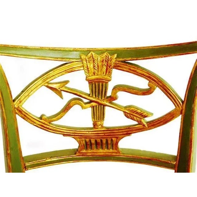 18th Century Italian Directoire Green Paint & Gilt Decorated Sabre Leg Side Chair For Sale - Image 4 of 11