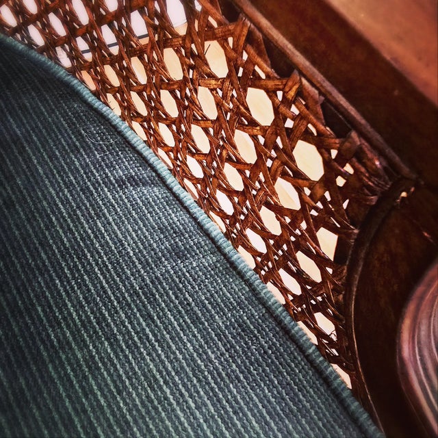 Vintage Cane Deep Emerald Green Velvet Barrel Chair For Sale - Image 4 of 5