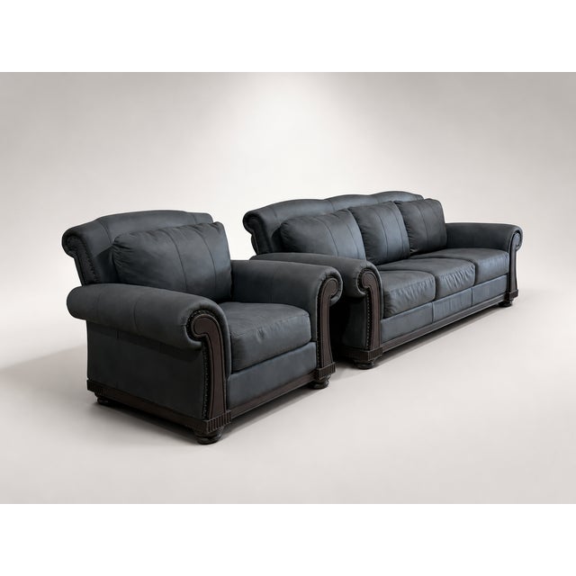 LOOM Shadow Heritage Black Leather Sofa Set A refined black leather seating set featuring a three-seat sofa and matching...
