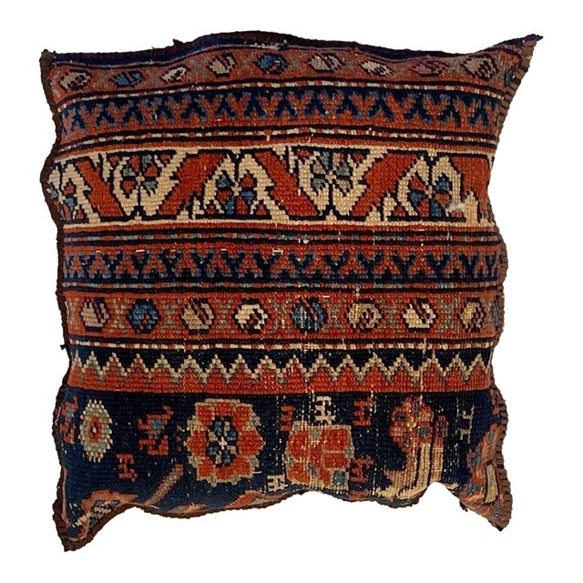 Pillow W/Antique Persian Rug Fragment, 1'5" X 1'5" For Sale