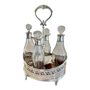 Late 18th Century Georgian Sterling Silver Cruet Set – Peter & Ann Bateman – London 1793 – Complete With 4 Cut Glass Bottles”