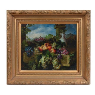 Giltwood Carved Frame Artwork Oil Painting Still Life For Sale