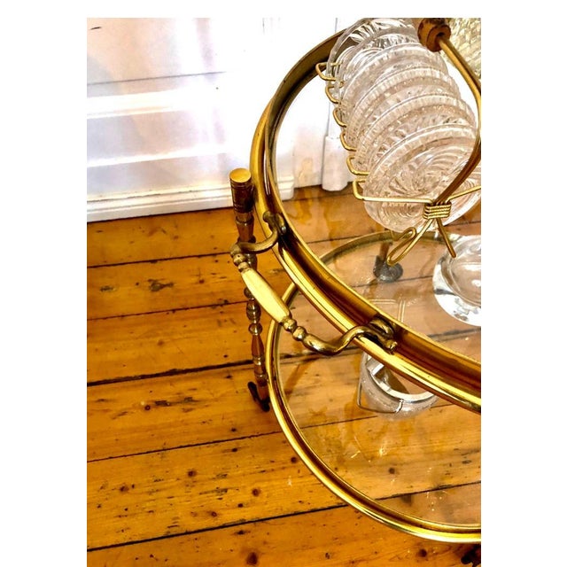Gold Brass Round Serving Trolley with Smoked Glass Shelves and Removable Tray, 1960s For Sale - Image 8 of 9