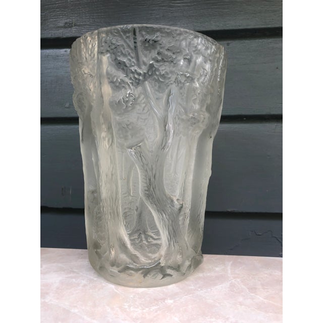 1950s 1950s Art Deco Style Moulded and Frosted Glass Vase With Forest Scene For Sale - Image 5 of 7