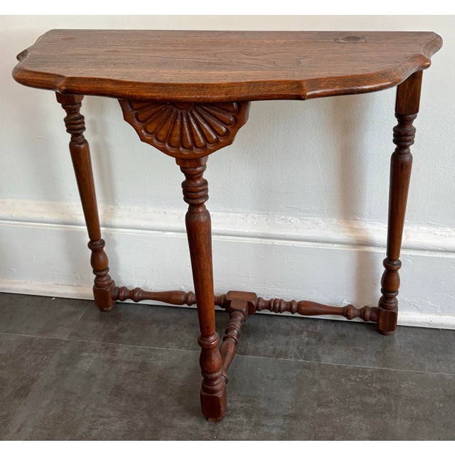 English Antique Demi Lune Table With Shell Motif For Sale - Image 3 of 11