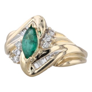 0.69ctw Marquise Emerald Diamond Ring 14k Yellow Gold Size 6.75 Bypass For Sale