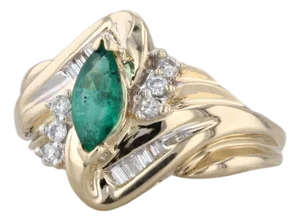 0.69ctw Marquise Emerald Diamond Ring 14k Yellow Gold Size 6.75 Bypass