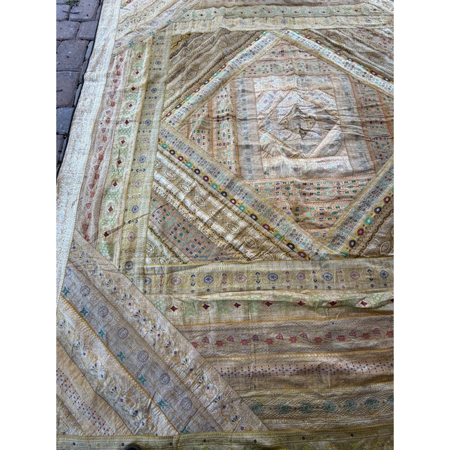 Gold Vintage Indian Metallic Brocade Spread / Coverlet, 88” X 102” For Sale - Image 8 of 12