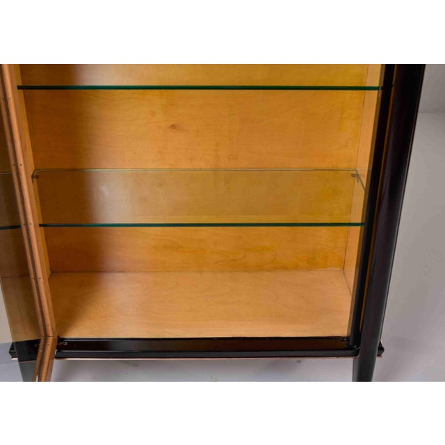 Wood Italian Art Deco Ebonized Display Cabinet With Gilt Capitals For Sale - Image 7 of 13