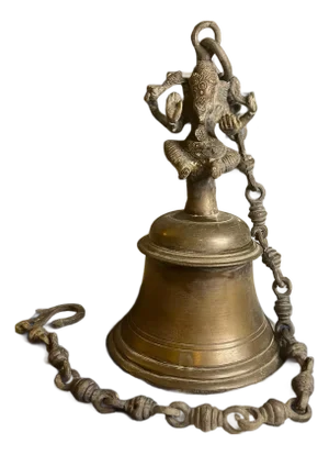 Antique Bronze Ganesha Temple Hanging Bell 10" 5lbs+ w/ Custom 24" Brass Chain