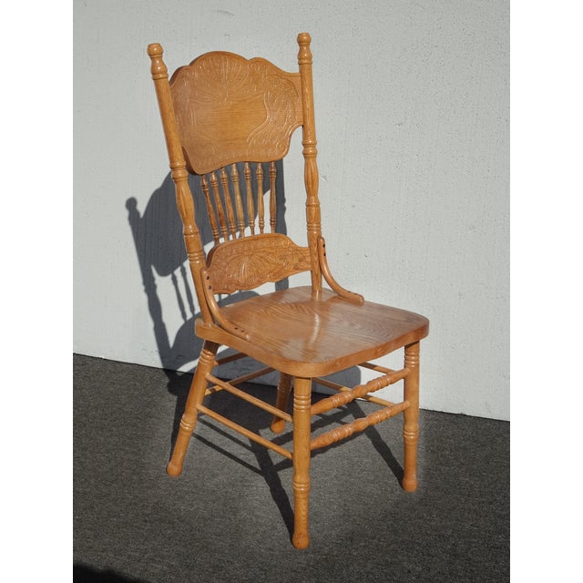 Set of Four Vintage Golden Oak Pressed Back Dining Room Chairs ~ French Country For Sale - Image 4 of 15