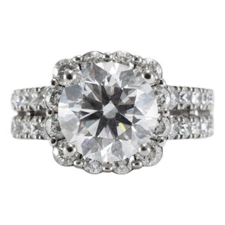 Ladies 14k White Gold Halo Accented Lab Grown Diamond Engagement Ring, Size 5.5 For Sale