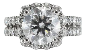 Ladies 14k White Gold Halo Accented Lab Grown Diamond Engagement Ring, Size 5.5