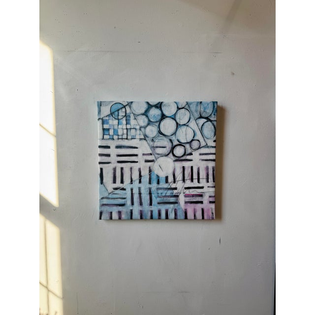 Textile "Chester Trains Iii” Abstract Contemporary Acrylic Painting by Paula DeStefanis For Sale - Image 7 of 12