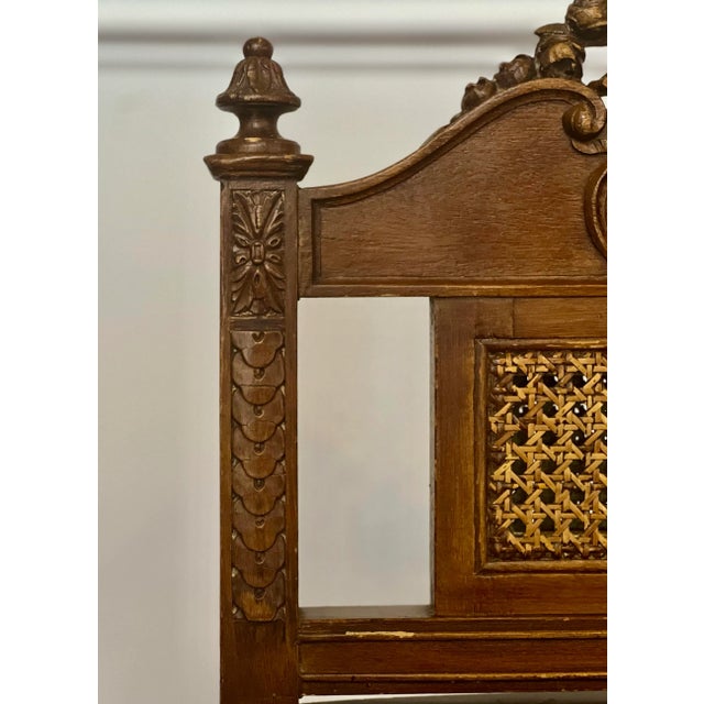 1920s French Louis XVI Style Caned Seat and Back Carved Oak Vanity Chair For Sale - Image 4 of 12