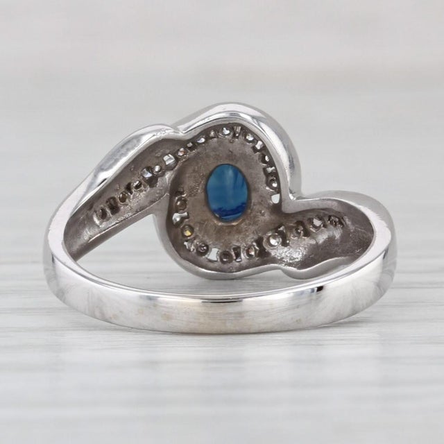 1ctw Blue Sapphire Diamond Bypass Ring 14k White Gold Size 7 Engagement For Sale - Image 4 of 8
