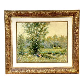 Maurice Monnard Impressionist Riverside Landscape with Seated Figures, 1970s For Sale