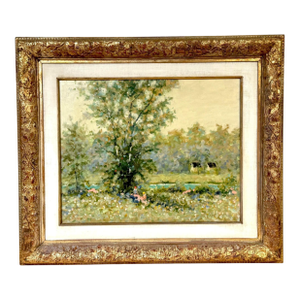 Maurice Monnard Impressionist Riverside Landscape with Seated Figures, 1970s
