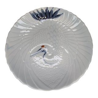 1900s Meji Era Red Dot Crane Plate, Japan For Sale
