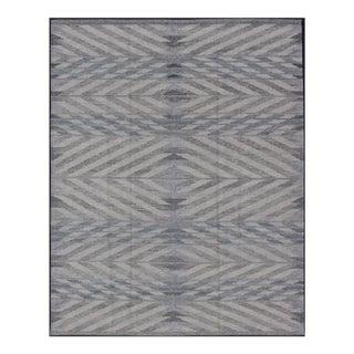 Scandinavian Flat-Weave Light Grey and Blue Rug by Keivan Woven Arts, 9'1 X 12'1 For Sale