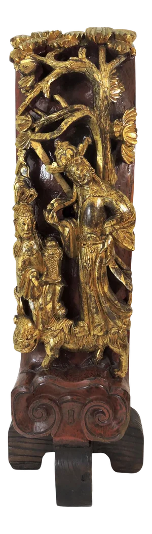 Large Antique Chinese Gold (Gilt) Wood Temple Segment / Sculpture or Figure of Guanyin (Kwan Yin)